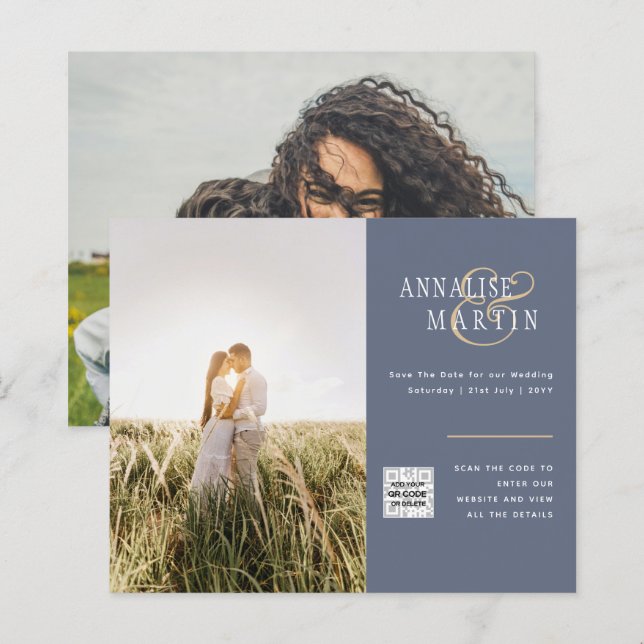 BUDGET Photo Wedding Invitation BLUE Save Dates (Front/Back)