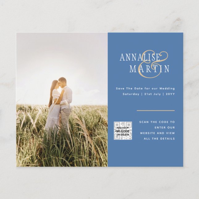 BUDGET Photo Wedding Invitation BLUE Save Dates Flyer (Front)