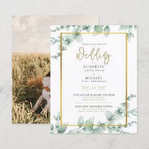 BUDGET Photo Wedding Invitation Botanical Greenery