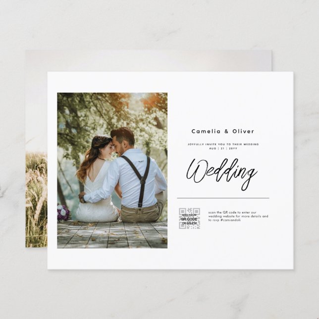 Budget Photo Wedding Invitation Classic White (Front/Back)