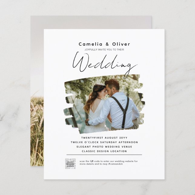 Budget Photo Wedding Invitation Classic White (Front/Back)