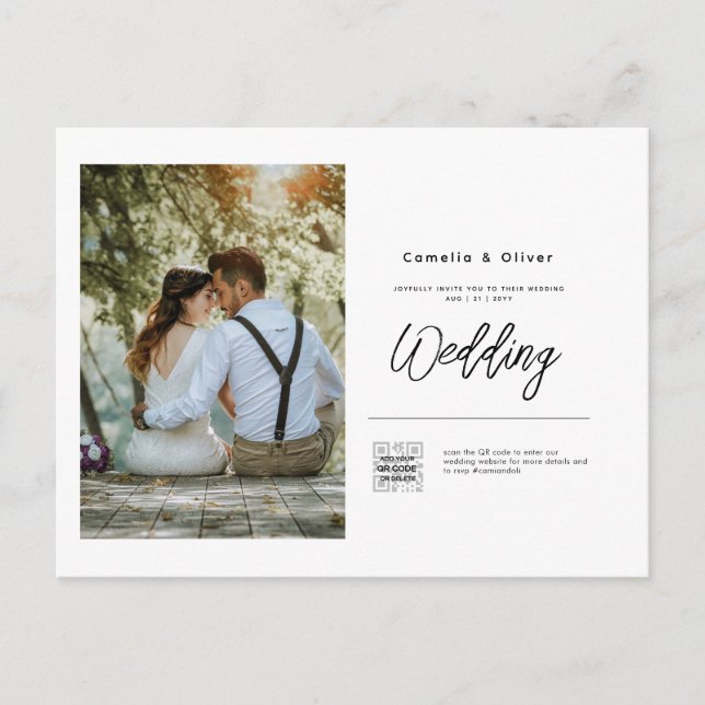 Budget Photo Wedding Invitation Classic White Postcard (Front)