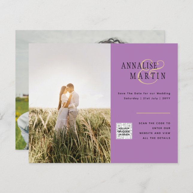 BUDGET PHOTO WEDDING INVITATION Purple Berry (Front/Back)