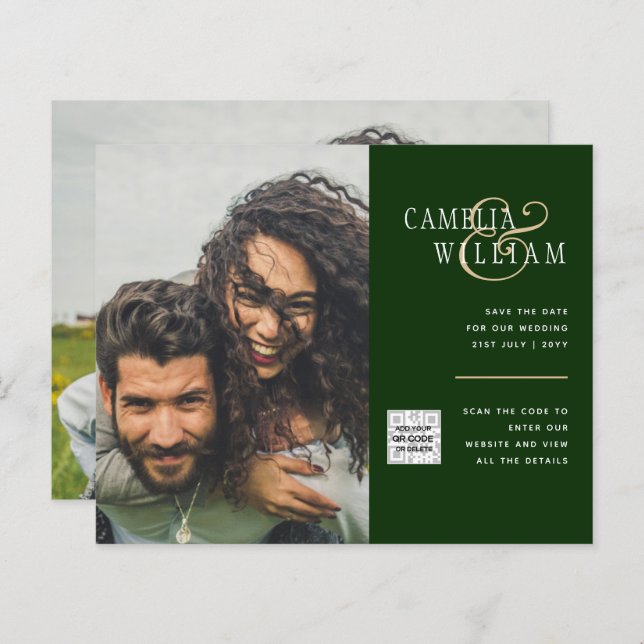 Budget Photo Wedding Invitation Save Date QR Code  (Front/Back)