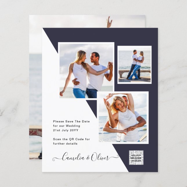 Budget Photo Wedding Invitation Save Date QR Code  (Front/Back)