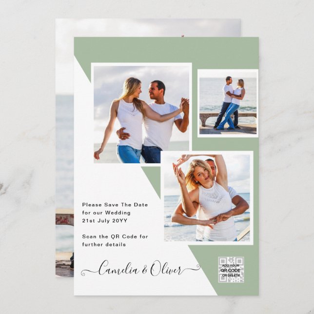 Budget Photo Wedding Invitation Save Date QR Code  (Front/Back)