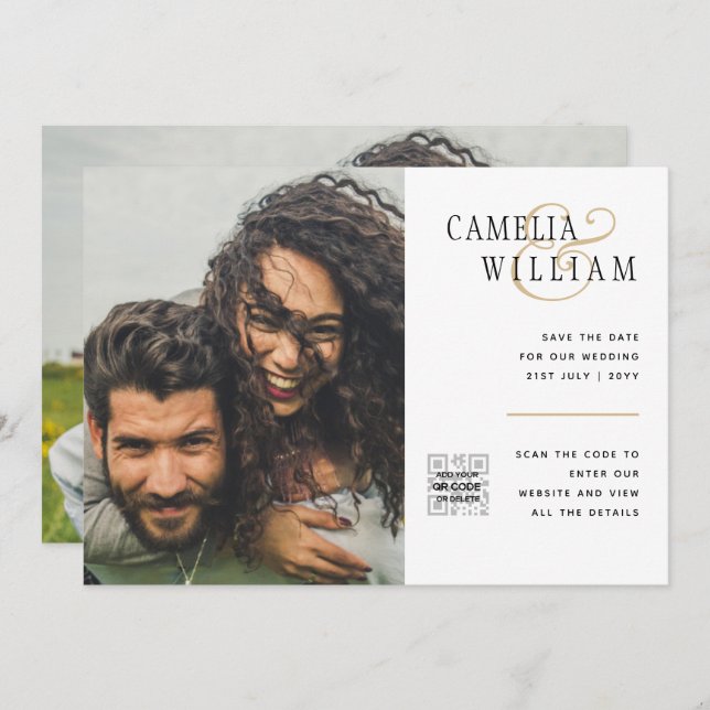 Budget Photo Wedding Invitation Save Date QR Code  (Front/Back)