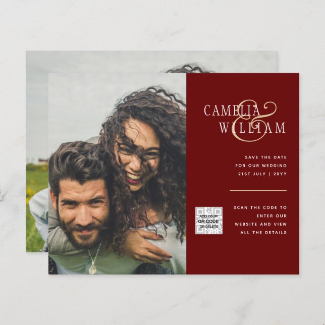 Budget Photo Wedding Invitation Save Date QR Code  (Front/Back)