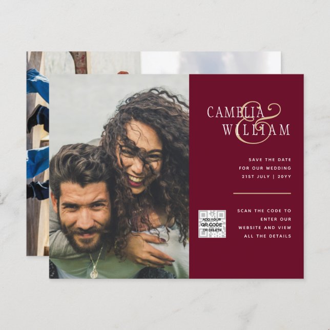 BUDGET Photo Wedding Invitation Save Date QR Code (Front/Back)