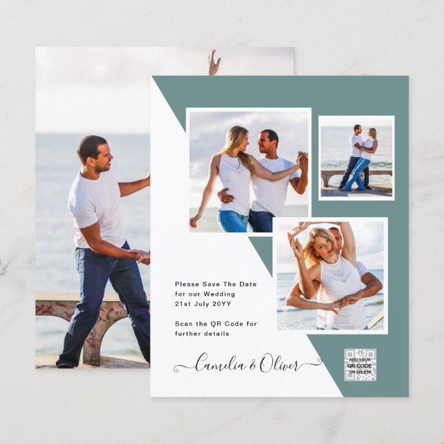 Budget Photo Wedding Invitation Save Date QR Code  (Front/Back)