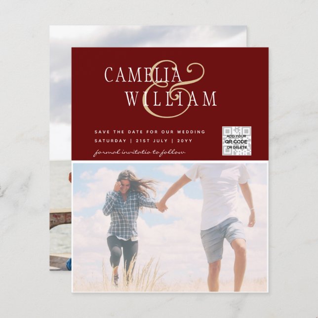 BUDGET Photo Wedding Invitation Save Date QR Code (Front/Back)