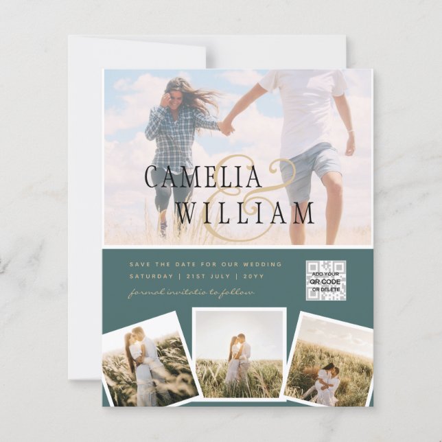 BUDGET Photo Wedding Invitation Save Date QR Code (Front)