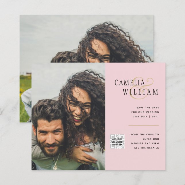 Budget Photo Wedding Invitation Save Date QR Code  (Front/Back)