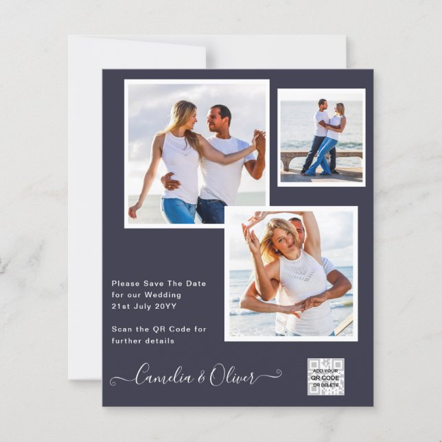 BUDGET Photo Wedding Invitation Save Date QR Code (Front)
