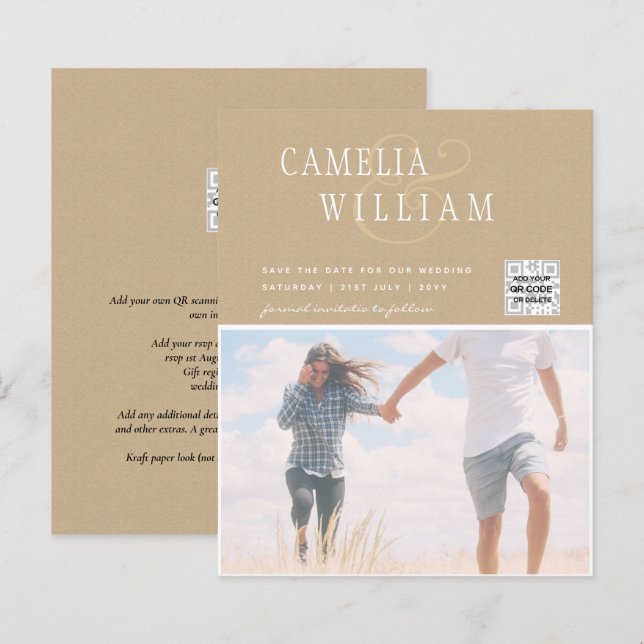 BUDGET Photo Wedding Invitation Save Date QR Code (Front/Back)