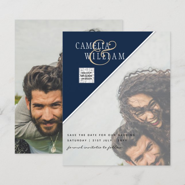 BUDGET Photo Wedding Invitation Save Date QR Code (Front/Back)