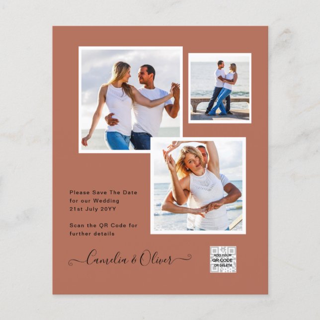 BUDGET Photo Wedding Invitation Save Date QR Code Flyer (Front)