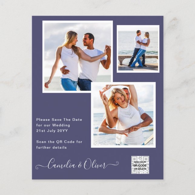 BUDGET Photo Wedding Invitation Save Date QR Code Flyer (Front)