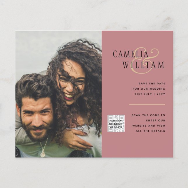 Budget Photo Wedding Invitation Save Date QR Code  Flyer (Front)