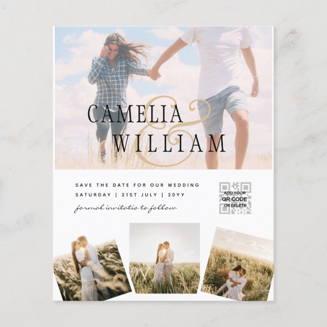 BUDGET Photo Wedding Invitation Save Date QR Code Flyer (Front)