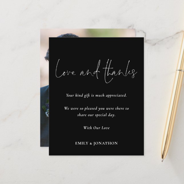 Budget Photo Wedding Love Thanks Script Black (Front/Back In Situ)