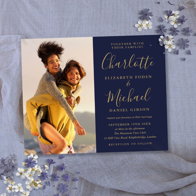 Budget Photo Wedding Navy Blue And Gold Invitation (Budget Photo Wedding Navy Blue And Gold Invitation)