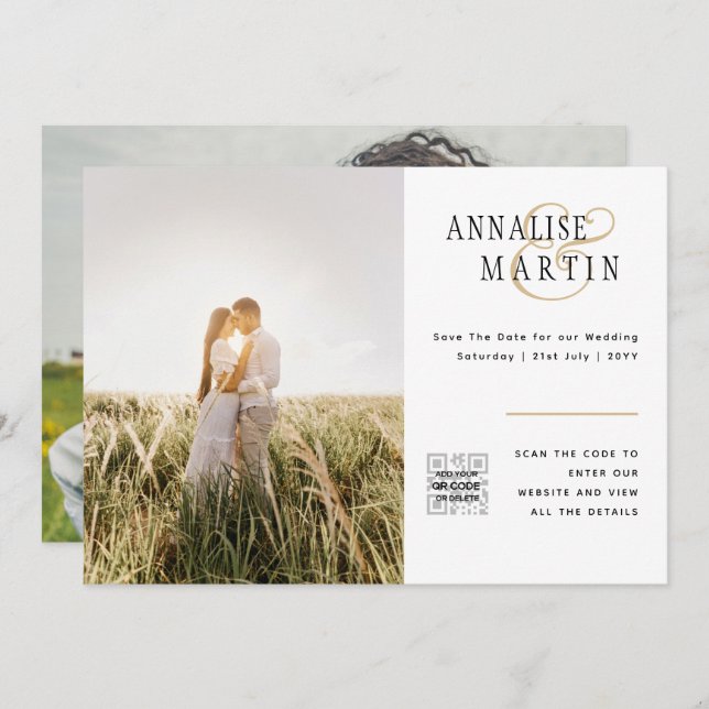 BUDGET PHOTO WEDDING QR CODE SAVE DATE INVITATION (Front/Back)