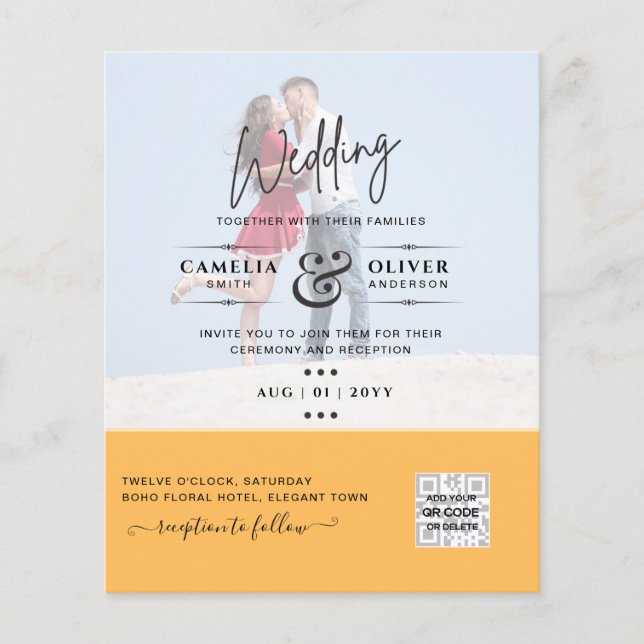 BUDGET PHOTO WEDDING QR SCANNING CODE INVITATIONS FLYER (Front)