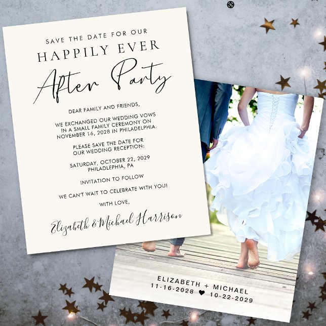 Budget Photo Wedding Reception Cream Save The Date (A stylish save the date announcement for a reception to celebrate your elopement or private wedding)