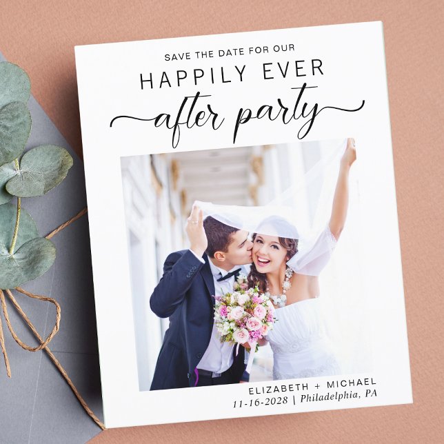 Budget Photo Wedding Reception Save The Date (A stylish save the date announcement for a reception to celebrate your elopement or private wedding)