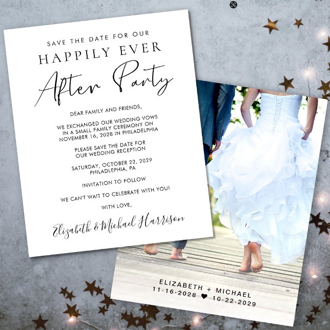 Budget Photo Wedding Reception Save The Date (A stylish save the date announcement for a reception to celebrate your elopement or private wedding)
