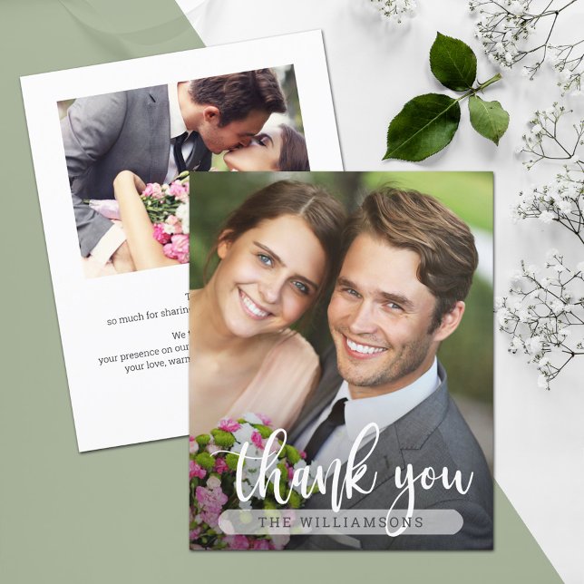 Budget Photo Wedding Thank You Card (Thank yous printed on affordable THIN 80 lb flyer paper, heavier papers available in our collection.)