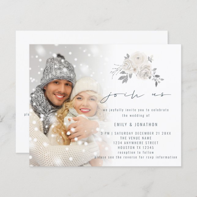 Budget Photo White Florals Join Us Wedding Invite (Front/Back)