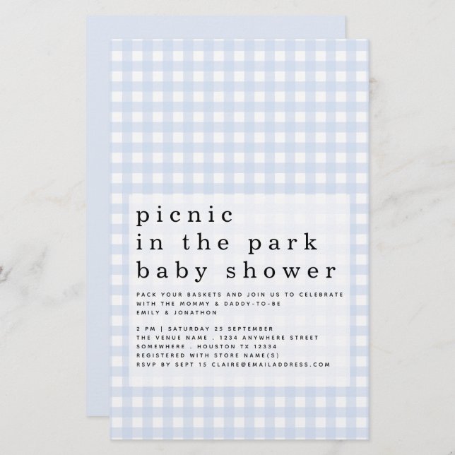 Budget Picnic Park Baby Shower Blue Gingham (Front/Back)