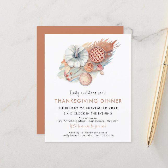 Budget Pie Pumpkin Thanksgiving Dinner invitation (Front/Back In Situ)