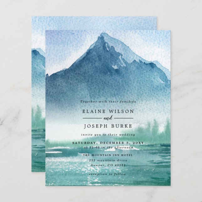 Budget Pine Mountains Lake Wedding Invitation (Front/Back)