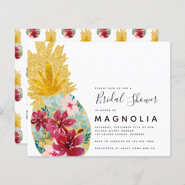 Budget Pineapple Floral Bridal Shower Invitation (Front/Back)