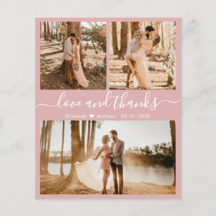 Budget Pink  3 Photo Collage Wedding Thank You