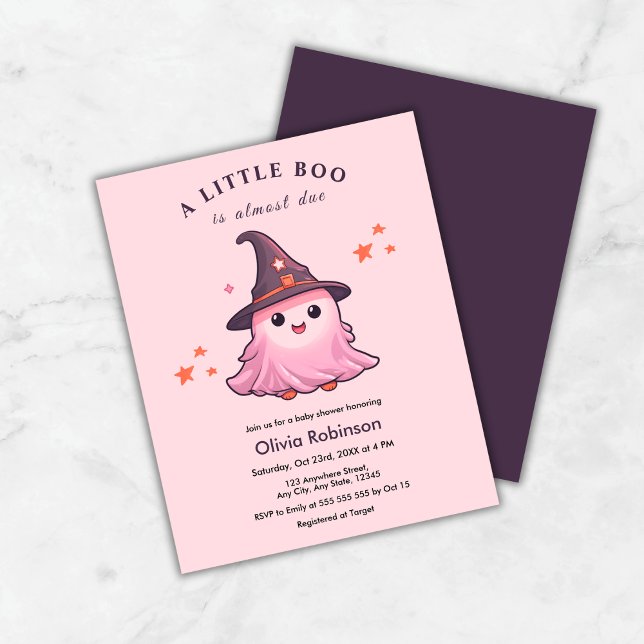 Budget Pink A Little Boo Baby Shower Invitation  (Budget Pink A Little Boo Halloween Baby Shower Invitation    )