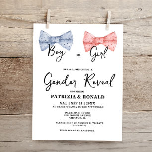 Budget Pink and Blue Bows Gender Reveal Party Card