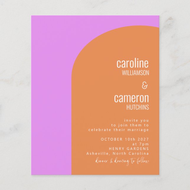 Budget Pink and Orange Retro Geometric Wedding (Front)