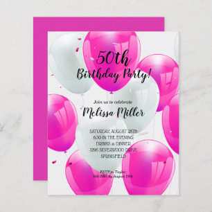 Budget Pink Balloons Birthday Party Invitations