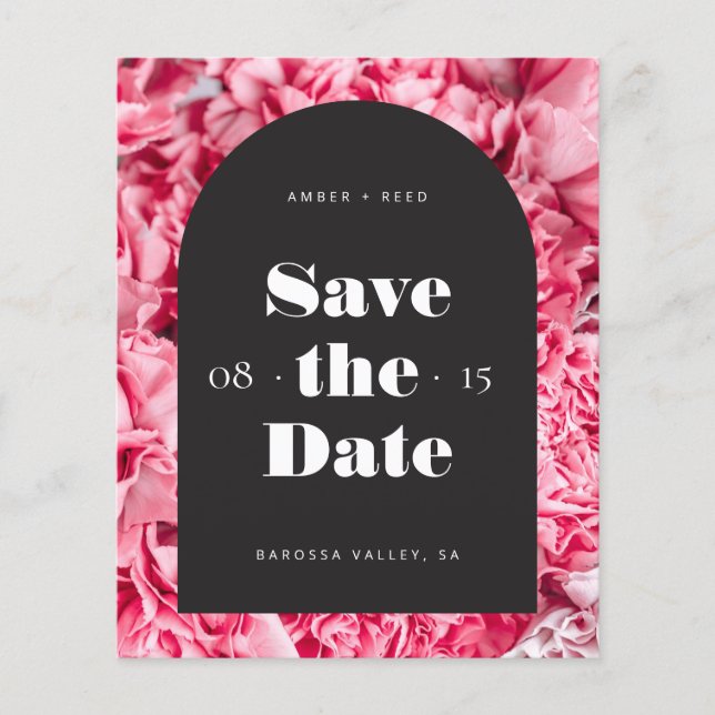 Budget Pink Black Floral Arch Bright Save the Date (Front)