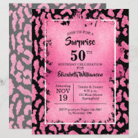 Budget Pink Black Leopard Birthday Invitations