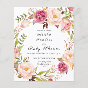Budget Pink Blooming Blush Floral Baby Shower