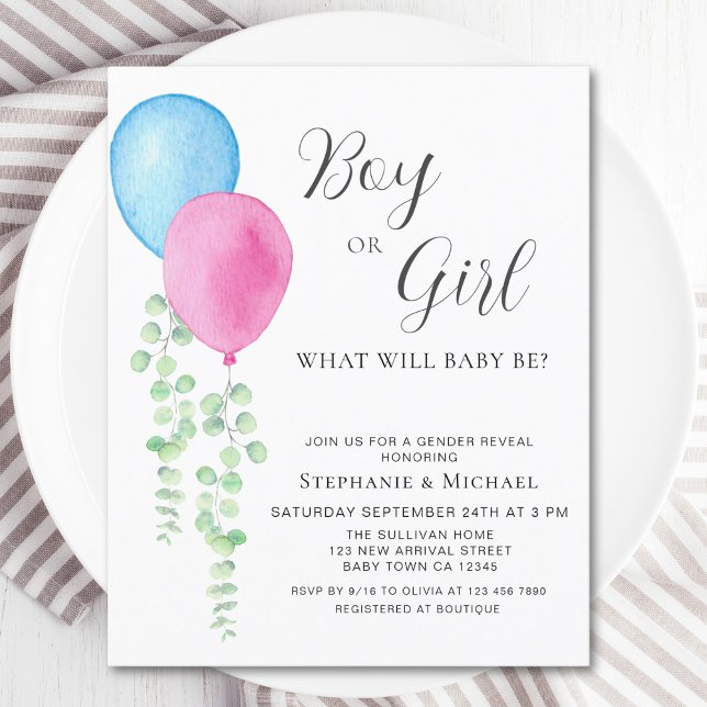 Budget Pink Blue Balloons Gender Reveal Invite (Creator Uploaded)