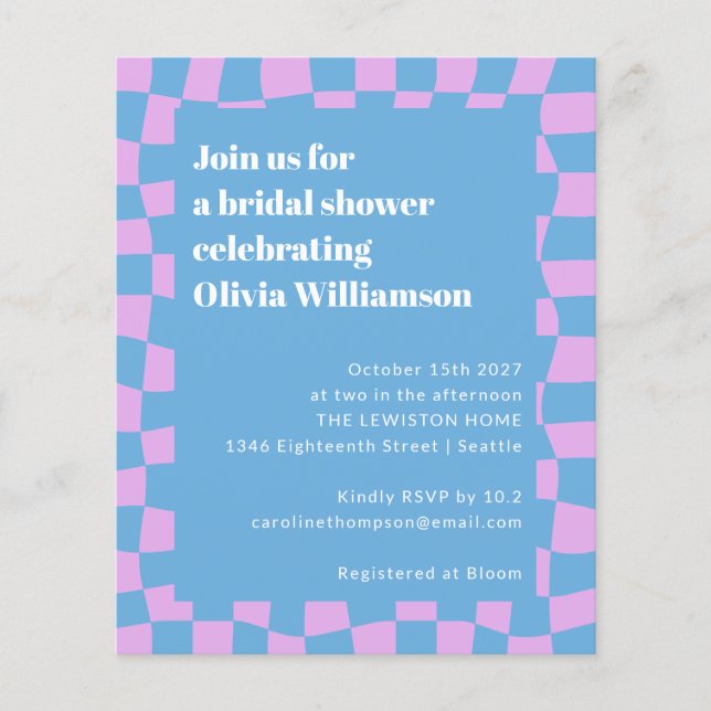 Budget Pink Blue Chequered Retro Bridal Shower (Front)