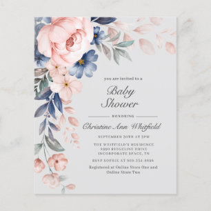 Budget Pink Blue Floral Baby Shower Invitation