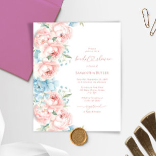 Budget Pink & Blue Flower Bridal Shower Invitation