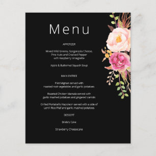 Budget Pink Blush Blooming Floral Menu- Black Flyer